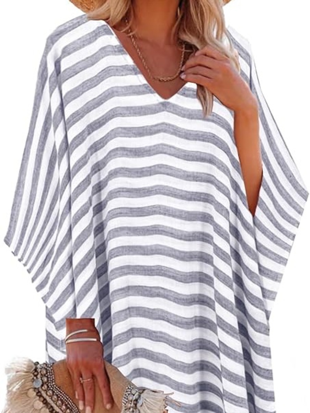 Moss Rose Kaftan Dress Striped Swim Coverup Boho Beach Tassel Oversized One Size